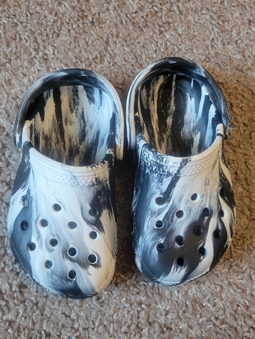 CROCS Kids Black & White Marbled Clog Sandals